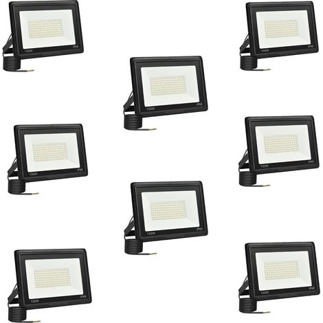 Lot de 8 projecteurs LED extérieurs 100 W avec projecteur LED extérieur 10000 LM IP66 étanche Spot projecteur LED 3500 K Blanc froid pour maison, garage, patio, terrasse, terrain