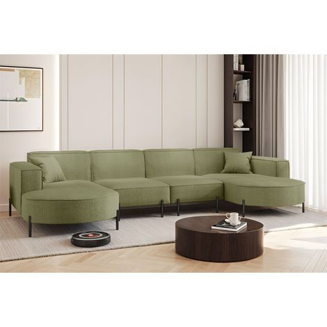Wohnlandschaft U-Form Sofa VALENCIA XL in Stoff Scala Kiwi (1/2)