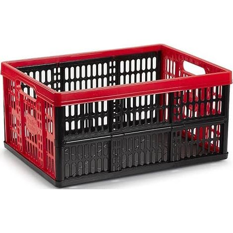 Caja plegable con asas plastico 32 Litros rojo-negro (1/4)