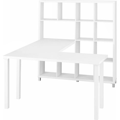 Kiwi-Bibliothèque avec bureau en MDF blanc (1/2)