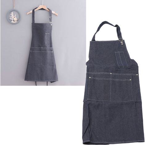 Tablier en toile de coton pur denim, ceinture haut de gamme, vêtements de travail surdimensionnés et résistants à l'usure, bleu 3003. (1/5)