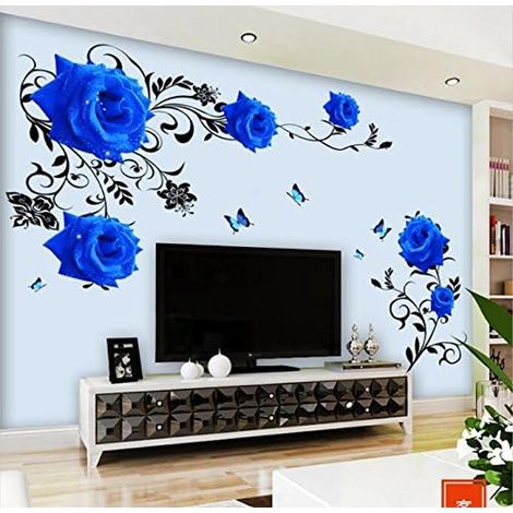 Adesivo da parete Rose blu viticcio fiori XL Adesivi da parete Adesivi da parete Decorazione soggiorno camera da letto Adesivo da parete Decorazione- (1/5)