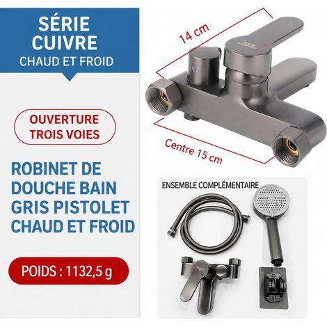 Mitigeur de baignoire et douche mural en cuivre gris canon de fusil avec kit douchette 6305 6305 réf 2320 20 × 16 × 14 cm 1,15 kg – Livraison gratuite
