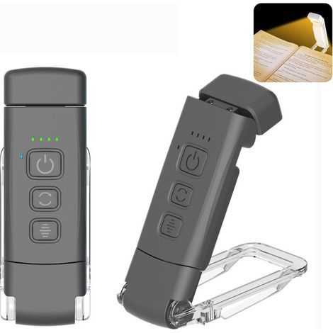 Lumière de lecture, Lampe à Pince pour Livres au Lit Rechargeable, 3 Modes de Couleur & 5 Niveaux de Luminosité Réglables (Noir) (1/5)