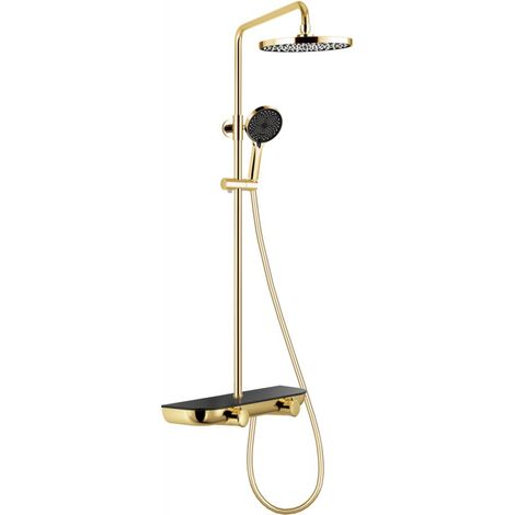 Mexen Axis Aufputz-Duschset mit Regendusche und Armatur, gold/schwarz - 78112-75