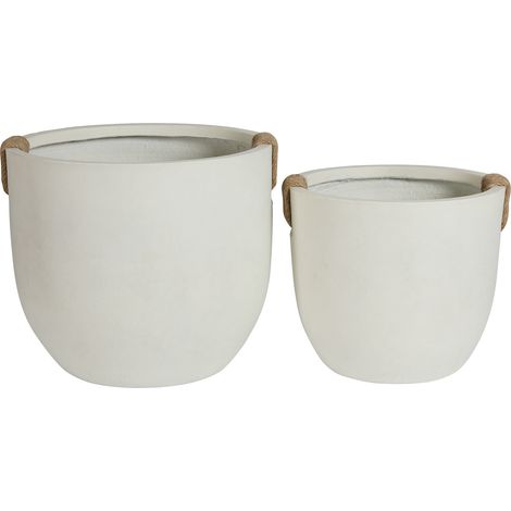Lot de 2 jardinières rondes en béton, grands pots décoratifs rustiques faits à la main pour l’extérieur et l’intérieur, avec trous de drainage pour jardin, maison et terrasse, 37 x 33 cm et 46 x 40 cm