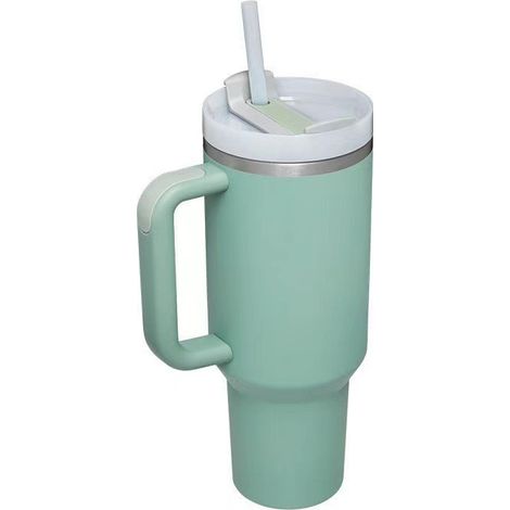 Gobelet isotherme 40 oz en acier inoxydable avec anse et paille - Tasse de voyage pour café, couvercle anti-fuite et paille, couleur anthracite, gourde réutilisable (1/4)