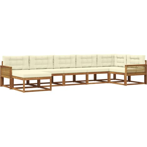 Conjunto de sofás de exterior con cojín 7 pcs Natural y Crema vidaXL (1/5)