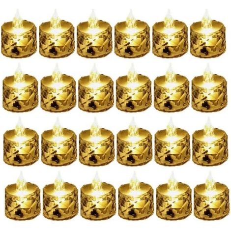24 Bougies Chauffe-Plat à LED Sans Fumée Piles pour la Saint-Valentin, les Mariages, Tables Manger 3,6 X 6,5 cm