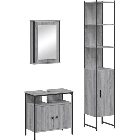Maison Exclusive - 3-tlg. Badmöbel-Set Grau Sonoma Holzwerkstoff