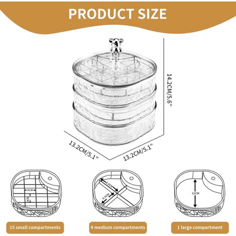 Joyero transparente de 3 niveles, organizador de 360° para mujer, ideal para guardar pendientes, anillos, collares y pulseras. (1/4)