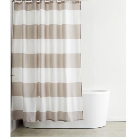 Tenda da doccia in tessuto resistente all'acqua e alla muffa, con occhielli e ganci, lavabile in lavatrice, 180 x 180 cm, a righe beige. (1/5)