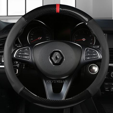 (Forme B O 38 cm -) Housse de volant en cuir et fibre de carbone 37-38 cm, compatible avec Renault Clio 2, 3, 4 et 5. Accessoires auto en cuir. (1/5)