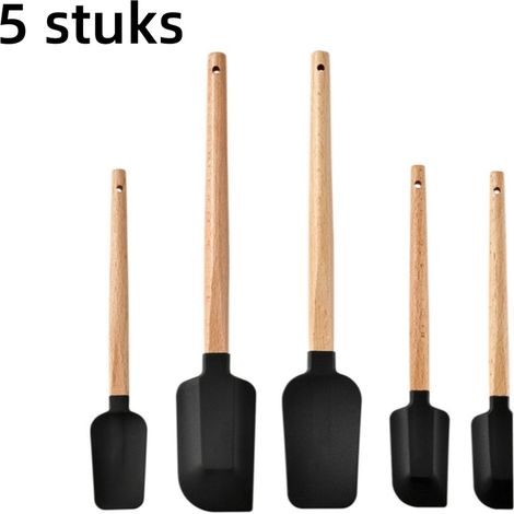 Ensemble de 5 pièces - Spatule en silicone - Racloir mélangeur - Ustensiles de cuisine pour la pâtisserie - Noir (1/5)