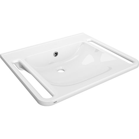 KWC AR Einzelwaschtisch, MEDCARE, MIRANIT,  650x150x550 mm, weiß, Überlauf, Griff