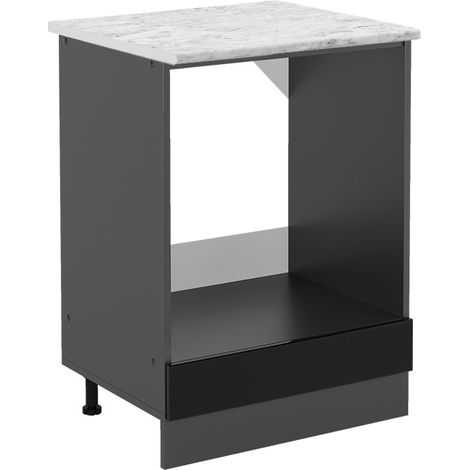 Herdumbauschrank R-Line, Schwarz Hochglanz, 60 cm AP Marmor, Vicco