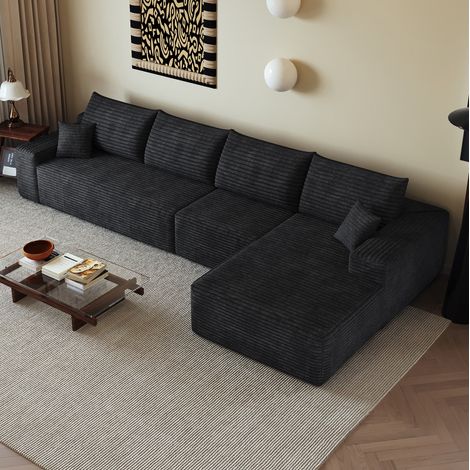 Canapé d'angle en velours côtelé, 4 places, sans montage, canapé compressé – Dimensions : 340 x 175 x 83 cm (1/5)