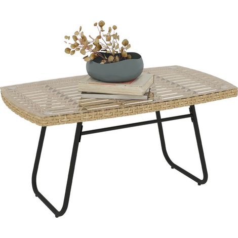 Table De Jardin - Polyrotin - Plateau Verre Trempé - 90 X 50 X 45 Cm - Résistante Aux UV - Pour Terrasse Balcon Extérieur - 1 Pièce (1/5)