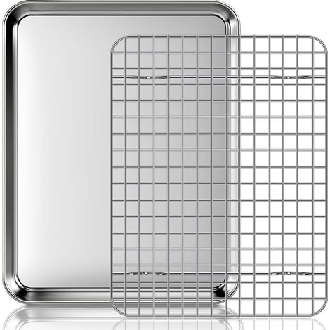 31,5x24,5x2,5cm Plaque de Cuisson avec Grille de Refroidissement: un lot Plaques et Grilles pour Cuisson au Four en Acier Inoxydable,Plat Four pour Rôti la Maison Cuisine Barbecue (1/5)