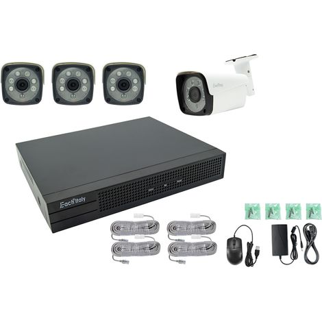 KIT VIDEOSORVEGLIANZA IP NETWORK POE 4 CANALI CON NVR E 4 TELECAMERE 3 MEGAPIXEL DA ESTERNO IP66 MOTION DETECTION CONTROLLO REMOTO HDMI E VGA (1/5)