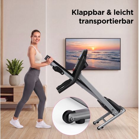 Cinta de correr plegable con inclinación, 2,5 HP, 1000 x 390 mm, con asas, negro y gris HAVRYA (1/5)