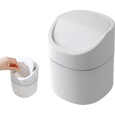 Mini cestino con coperchio, mini cestino da tavolo con coperchio, piccolo cestino in plastica, piccolo cestino per ufficio, toletta, comodino, ecc. (bianco)