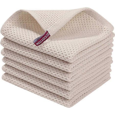 Lot de 6 torchons de cuisine en coton gaufré (34 x 34 cm), nettoyage rapide, absorption maximale et avec système de suspension jkw (1/5)