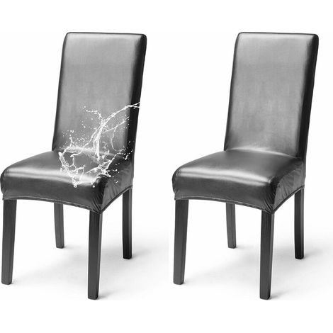 Lot de 2 Housses de Chaise Simili Cuir Imperméable Elégant Couverture de Chaise Extensible Dos Haut Salle à Manger Banquet Mariage Fête Noël Restaurant Hôtel, Noir (1/5)