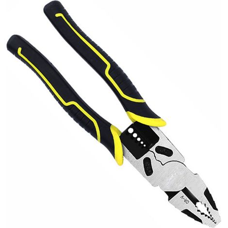 Pince multifonctionnelle industrielle 9 pouces jaune, dénude-câbles et sertisseuse pour connecteurs CRV, outil électrique robuste de précision. (1/5)