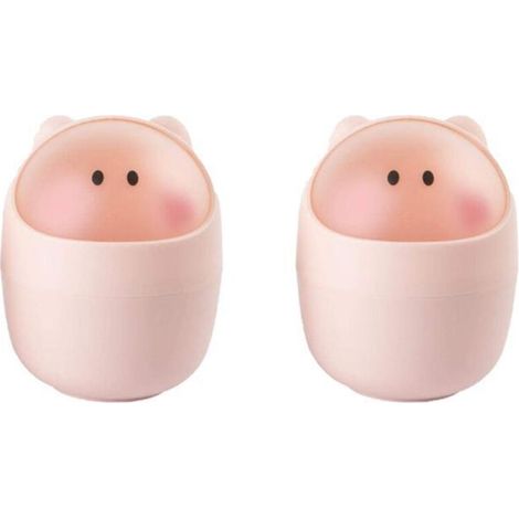 2 pièce mini poubelles de bureau roses à couvercle rabattable avec des motifs de dessins animés.