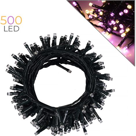 CATENA LUMINOSA DI NATALE A 500 LED ROSA E GIALLA FILO VERDE DA 25 METRI - TRASFORMATORE A BASSA TENSIONE PER INTERNI ED ESTERNI (1/5)