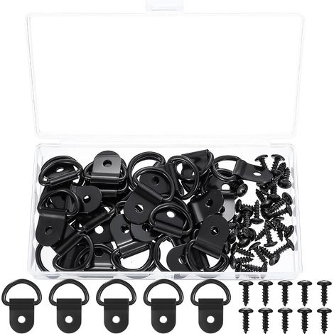 32 Pcs Anneaux d'Arrimage en D, 25mm Anneaux Arrimage, Remorque d'Anneau Montage Crochet Arrimage en D de Fixation, Anneaux de Montage en D pour Camions Voitures Remorques Accessoires, Noir (1/5)