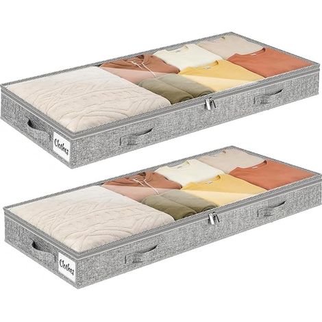 Scatola contenitore sotto letto con maniglia rinforzata, sacco per vestiti pieghevole, contenitori per trapunte, abiti, lenzuola, camera da letto, armadio, 100x50x10 cm, 50 L, grigio (1/5)