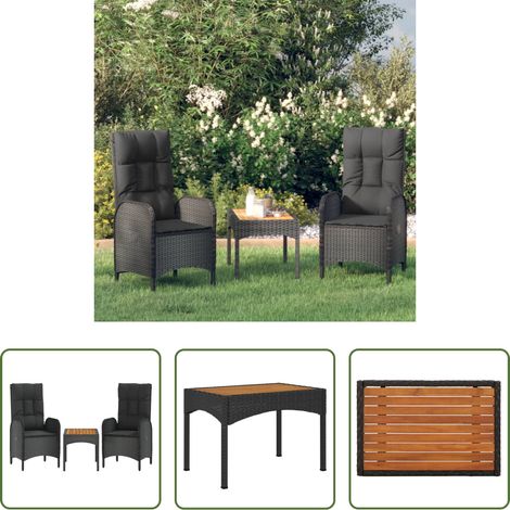 Gartenmöbel - 3-tlg. Garten-Lounge-Set mit Kissen Schwarz Poly Rattan (1/5)