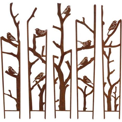 Esschert Design – Treillis brise vue en 5 parties Oiseaux S – Acier marron – Dimensions 87 x 1,5 x 117,2 cm – Livré en kit (1/2)