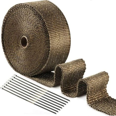 15m x 50mm Titanium Magma Thermal Insulation Tape + 10 Stainless Steel Cable Ties for Motorcycle Exhaust Manifold Pipe Thermal Insulation Strip (1/4)