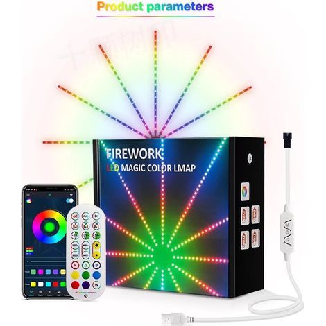 Ruban LED Feux d'artifice RGB LED avec effets de feu d'artifice ruban LED,musique interactive,bandes lumineuses de banderoles de courses de chevaux,ambiance festive,illusion (1/5)