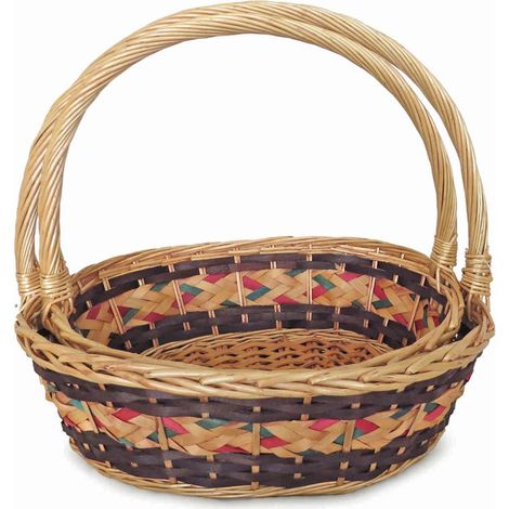 Cesto ovale con manico in vimini multicolore, set di 2, 50x42x15 cm