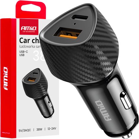 Caricabatterie da auto QC+PD 38W USB-A + USB-C amio-04283 (1/5)