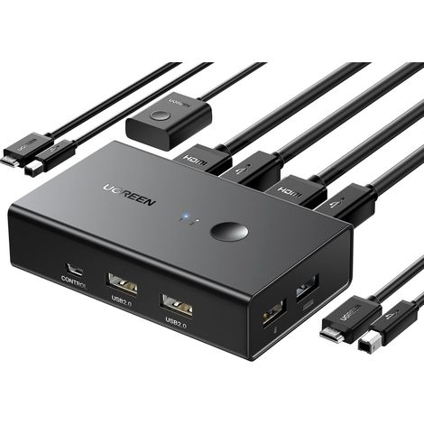 KVM HDMI Switch 4K 60Hz 2 Entrées 1 Sortie Commutateur KVM Switch HDMI USB 2 PC Partagent 1 Écran et 4 Ports USB2.0 pour Clavier Souris Imprimante Clé USB HDD avec Contrôle de Bureau (1/5)