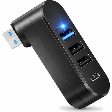 Hub USB 3.0 Multi USB Port (2xUSB-A 2.0 1xUSB-A 3.0 1x USB-C) Mini Multiport (90°/180° Rotatif) Multiprise USB Portable pour Pc Ordinateur Voiture Macbook Samsung Notebook Imprimante (1/5)