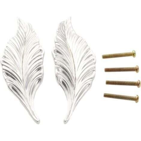 Lot de 2 boutons de meubles en forme de feuille, poignées décoratives en alliage de zinc, adaptées aux chambres, salons, cuisines, armoires, tiroirs (1/4)