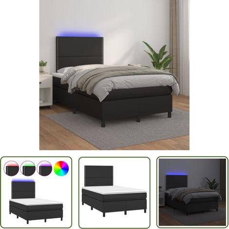The Living Store Sommier à lattes de lit avec matelas et LED Noir 120x200 cm - Lit Plateforme - Lit Design - Lit Moderne - Lit Capitonné - Sommier Tapissier (1/5)
