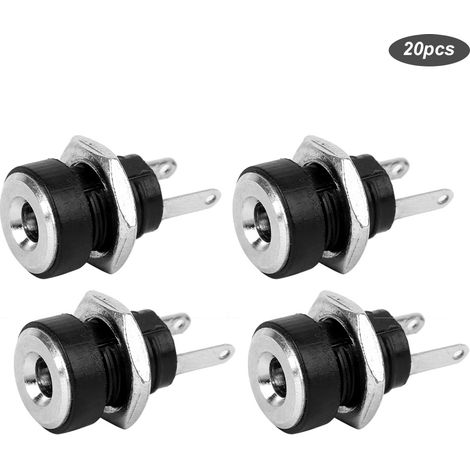 Lot de 20 connecteurs femelles d'alimentation DC-022B à filetage avec écrou, en cuivre, pour montage sur panneau. (1/5)