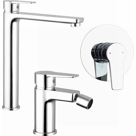 Set miscelatori lavabo alto bidet senza scarico e incasso doccia monocomando cromato Jane (1/4)