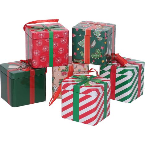 Scatola metallo pacco regalo 6 assortiti 6,5x6x5,6 cm rosso e verde Peraga Christmas