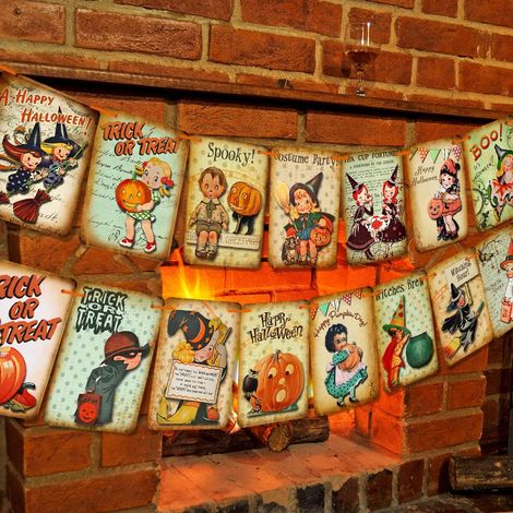 Guirlande citrouille style vintage « Farce ou friandise » – Guirlande à suspendre pour Halloween, pour la maison et les fêtes (1/5)