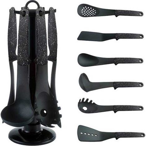 Set Mestoli da Cucina 7 Pz Resistenti al Calore Antiaderenti Colore Nero (1/3)