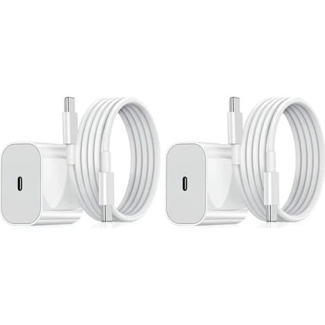 Lot de 2 chargeurs rapides Samsung 45 W USB-C + câble de 1 m, blanc. Lot de 2 chargeurs iPhone. (1/5)
