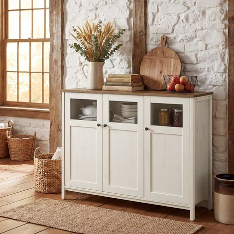 Vasagle – Buffet de rangement industriel 3 portes – Cadre en acier – Dimensions 100 x 35 x 75 cm – Couleur marron et blanc – Stabilité sur sols inégaux